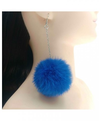 Pom Pom Dangle Earrings Statement Fluffy Fur Ball Drop Earrings for Women Girls Winter Jewelry pink $6.04 Earrings