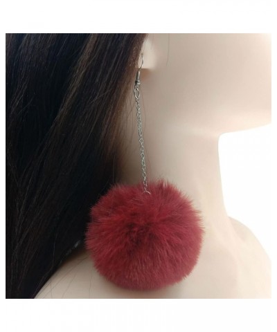 Pom Pom Dangle Earrings Statement Fluffy Fur Ball Drop Earrings for Women Girls Winter Jewelry pink $6.04 Earrings