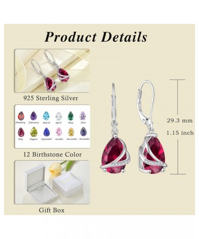 Birthstone Dangle Drop Earrings for Women 925 Sterling Silver Teardrop Leverback Earrings Christmas Birthday Mother's Day Jew...