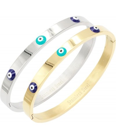 6 mm Width Stainless Steel Evil Eye Bangle Polished Finish Oval Shape 7 Inches Bracelet 2 Pieces Set Silver, Gold $13.73 Brac...