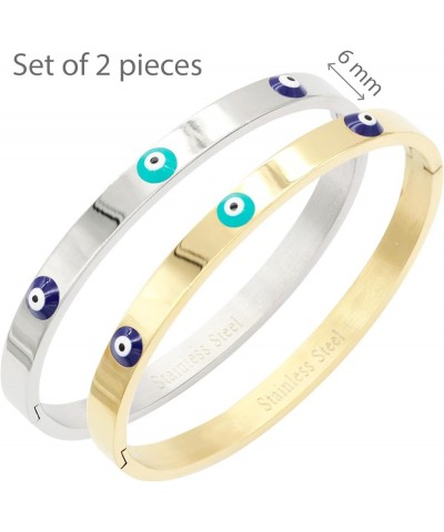 6 mm Width Stainless Steel Evil Eye Bangle Polished Finish Oval Shape 7 Inches Bracelet 2 Pieces Set Silver, Gold $13.73 Brac...