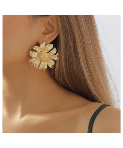 Vintage Big Sunflower Dangle Earrings for Women Girls Gold Tone Large Exaggerated Blossom Flower Statement Charms Drop Stud E...