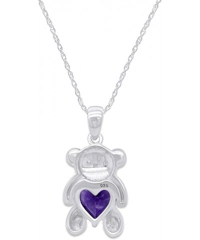 925 Sterling Silver Teddy Bear Pendant Necklace with Simulated Gemstone Love Heart Bear white-gold-plated-silver Alexandrite ...