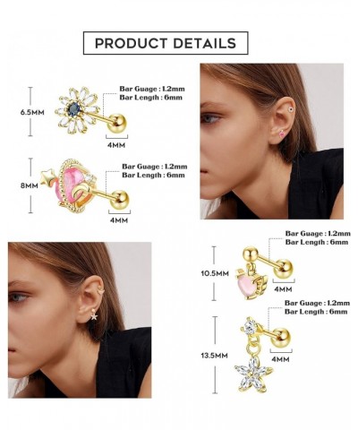 16G Dangle Cartilage Earrings for Women 316L Stainless Steel CZ Dangle Helix Tragus Conch Cartilage Stud Ear Piercing Jewelry...