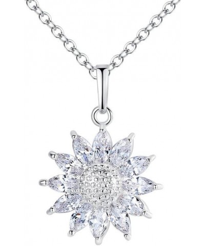 Sparkling Zircon Sunflower Pendant Necklace - 18K Gold/Silver Plated Stainless Steel 15.74+1.97inch Chain, Elegant Daisy Flow...