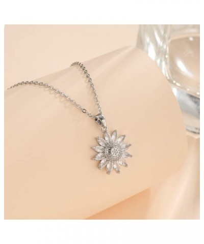 Sparkling Zircon Sunflower Pendant Necklace - 18K Gold/Silver Plated Stainless Steel 15.74+1.97inch Chain, Elegant Daisy Flow...