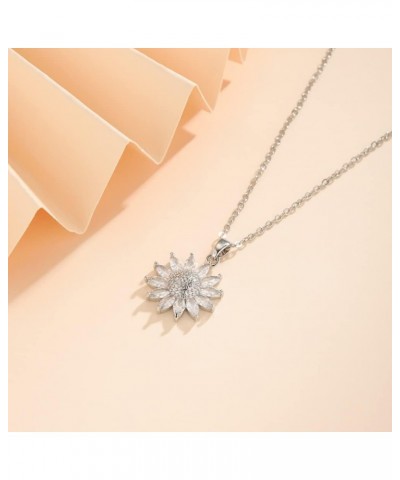 Sparkling Zircon Sunflower Pendant Necklace - 18K Gold/Silver Plated Stainless Steel 15.74+1.97inch Chain, Elegant Daisy Flow...