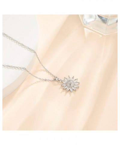 Sparkling Zircon Sunflower Pendant Necklace - 18K Gold/Silver Plated Stainless Steel 15.74+1.97inch Chain, Elegant Daisy Flow...