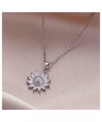 Sparkling Zircon Sunflower Pendant Necklace - 18K Gold/Silver Plated Stainless Steel 15.74+1.97inch Chain, Elegant Daisy Flow...