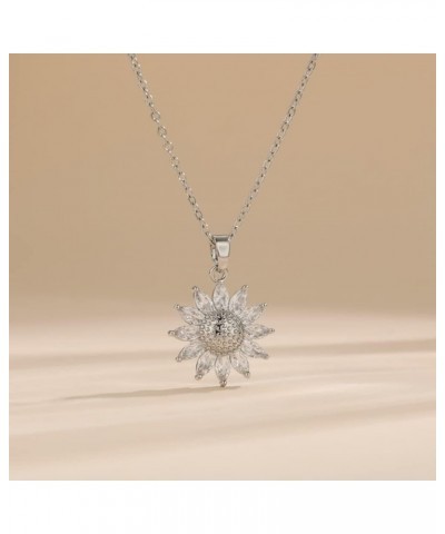 Sparkling Zircon Sunflower Pendant Necklace - 18K Gold/Silver Plated Stainless Steel 15.74+1.97inch Chain, Elegant Daisy Flow...