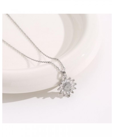 Sparkling Zircon Sunflower Pendant Necklace - 18K Gold/Silver Plated Stainless Steel 15.74+1.97inch Chain, Elegant Daisy Flow...