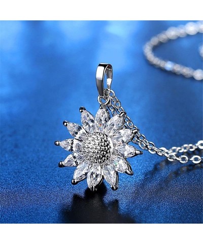 Sparkling Zircon Sunflower Pendant Necklace - 18K Gold/Silver Plated Stainless Steel 15.74+1.97inch Chain, Elegant Daisy Flow...