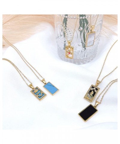 18k Gold Plated 316L Stainless Steel Square Colorful Enamel Tarot Cards Pendant Necklace Jewelry Hypoallergenic Silver - Love...