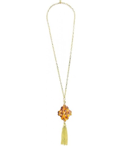 Twirling Blossom Resin Pendant Tassel Necklace Tortoise $14.00 Necklaces