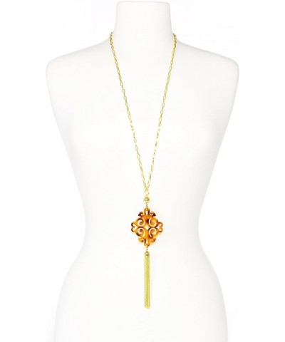 Twirling Blossom Resin Pendant Tassel Necklace Tortoise $14.00 Necklaces