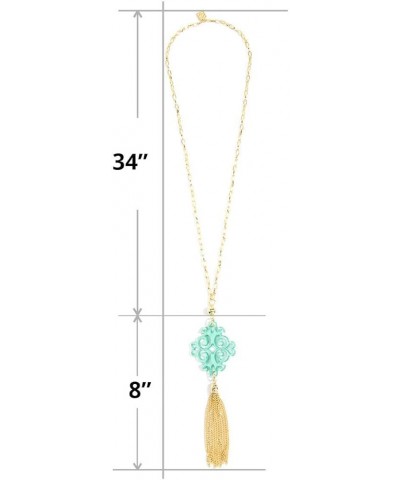 Twirling Blossom Resin Pendant Tassel Necklace Tortoise $14.00 Necklaces