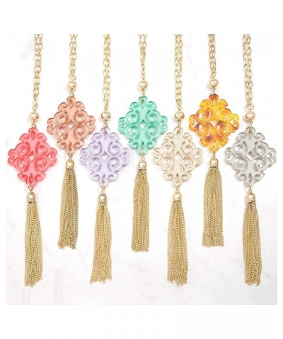 Twirling Blossom Resin Pendant Tassel Necklace Tortoise $14.00 Necklaces