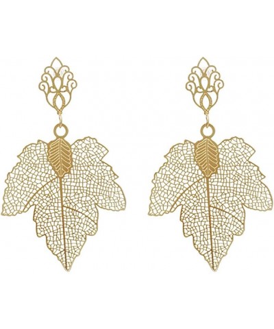 18k Gold Retro Feather Dangle Drop Earrings for Women Bohemian Jewelry Exaggerated Leaves Stud Earrings for Girl Gold-2 $8.09...