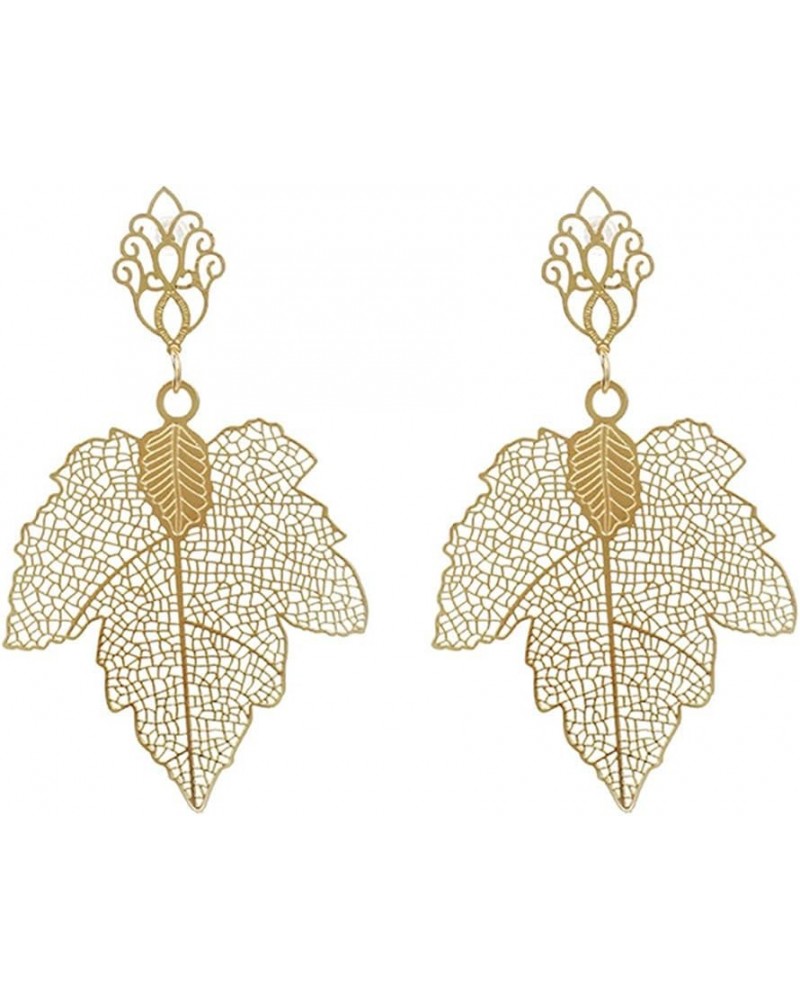 18k Gold Retro Feather Dangle Drop Earrings for Women Bohemian Jewelry Exaggerated Leaves Stud Earrings for Girl Gold-2 $8.09...