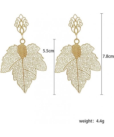 18k Gold Retro Feather Dangle Drop Earrings for Women Bohemian Jewelry Exaggerated Leaves Stud Earrings for Girl Gold-2 $8.09...