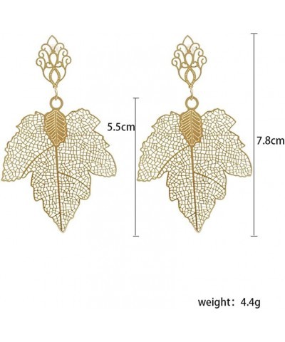 18k Gold Retro Feather Dangle Drop Earrings for Women Bohemian Jewelry Exaggerated Leaves Stud Earrings for Girl Gold-2 $8.09...