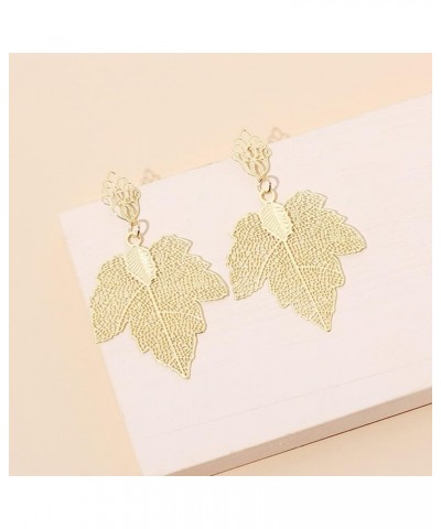 18k Gold Retro Feather Dangle Drop Earrings for Women Bohemian Jewelry Exaggerated Leaves Stud Earrings for Girl Gold-2 $8.09...