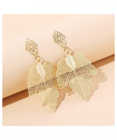 18k Gold Retro Feather Dangle Drop Earrings for Women Bohemian Jewelry Exaggerated Leaves Stud Earrings for Girl Gold-2 $8.09...