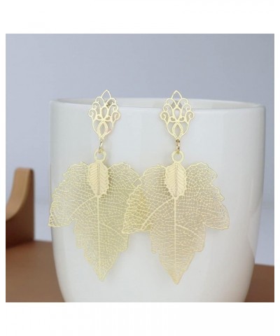 18k Gold Retro Feather Dangle Drop Earrings for Women Bohemian Jewelry Exaggerated Leaves Stud Earrings for Girl Gold-2 $8.09...