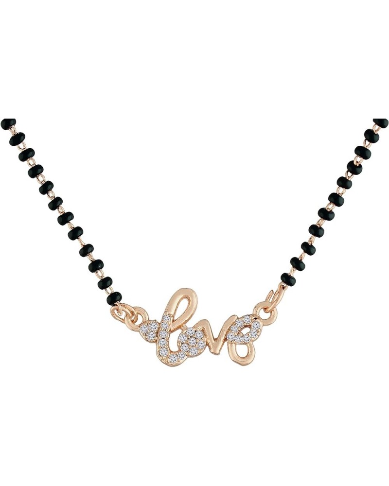 Indian Wedding Bollywood Designer Rose Gold Plated Black Beads CZ AD Mangalsutra For Women (D090-91-92) Style 1 $12.88 Jewelr...