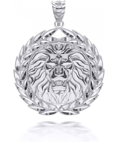 Bold 925 Sterling Silver Lion Head with Olive Wreath Peace Round Pendant Necklace - Choice of Chain Length Pendant Only $34.7...