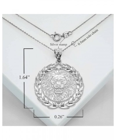 Bold 925 Sterling Silver Lion Head with Olive Wreath Peace Round Pendant Necklace - Choice of Chain Length Pendant Only $34.7...