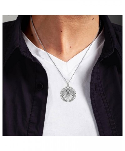 Bold 925 Sterling Silver Lion Head with Olive Wreath Peace Round Pendant Necklace - Choice of Chain Length Pendant Only $34.7...