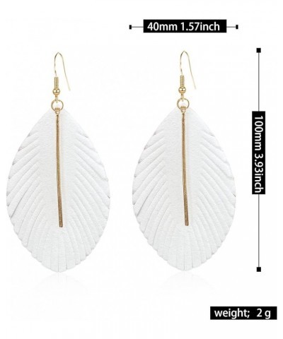 Large Genuine Soft Leather Handmade Fringe Feather Lightweight Leaf with Simple Drop Metal Bar Tear Drop Dangle Color Earring...