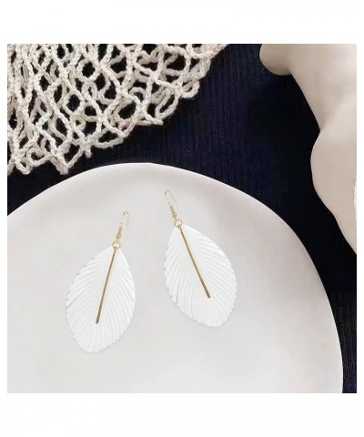 Large Genuine Soft Leather Handmade Fringe Feather Lightweight Leaf with Simple Drop Metal Bar Tear Drop Dangle Color Earring...