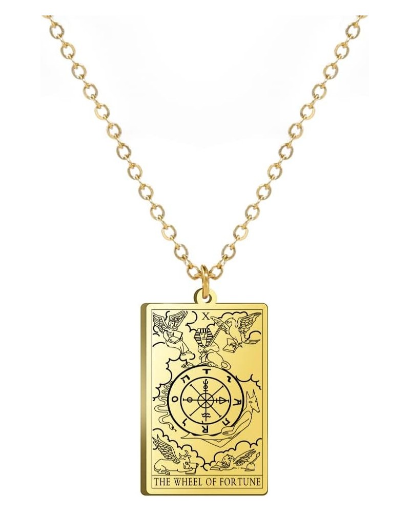 Stainless Steel Tarot Cards Necklace Vintage Tarot Jewelry Good Luck Amulet Pendants for Women Gold-THE WHEEL OF FORTUNE $8.6...