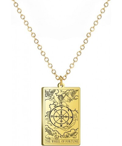 Stainless Steel Tarot Cards Necklace Vintage Tarot Jewelry Good Luck Amulet Pendants for Women Gold-THE WHEEL OF FORTUNE $8.6...