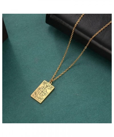 Stainless Steel Tarot Cards Necklace Vintage Tarot Jewelry Good Luck Amulet Pendants for Women Gold-THE WHEEL OF FORTUNE $8.6...