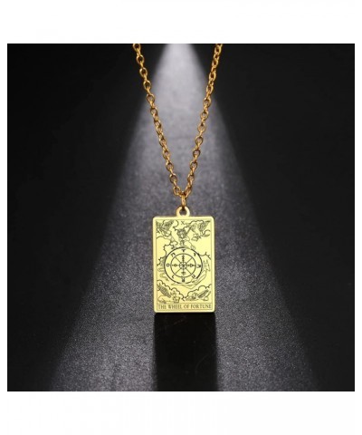 Stainless Steel Tarot Cards Necklace Vintage Tarot Jewelry Good Luck Amulet Pendants for Women Gold-THE WHEEL OF FORTUNE $8.6...