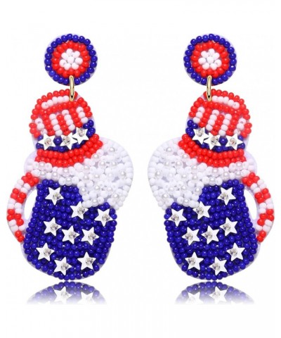 American Flag Earrings Beaded 4th of July Earrings Red White Blue Cocktail Wine Glass Dangle Earrings for Women Patriotic Sta...