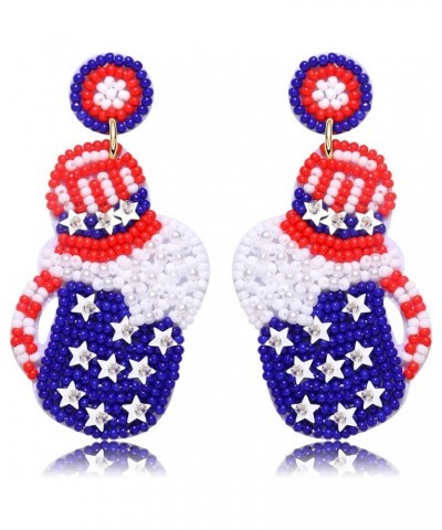 American Flag Earrings Beaded 4th of July Earrings Red White Blue Cocktail Wine Glass Dangle Earrings for Women Patriotic Sta...