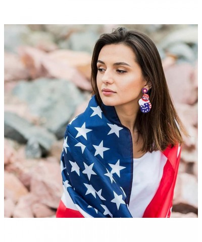 American Flag Earrings Beaded 4th of July Earrings Red White Blue Cocktail Wine Glass Dangle Earrings for Women Patriotic Sta...