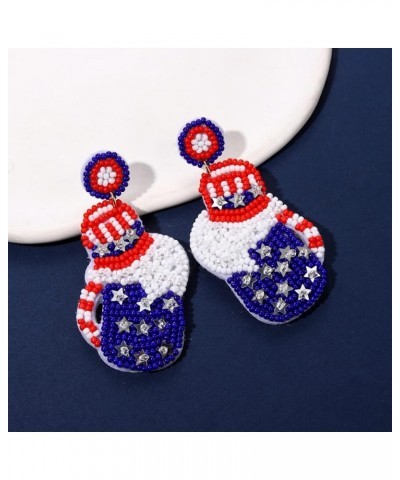 American Flag Earrings Beaded 4th of July Earrings Red White Blue Cocktail Wine Glass Dangle Earrings for Women Patriotic Sta...