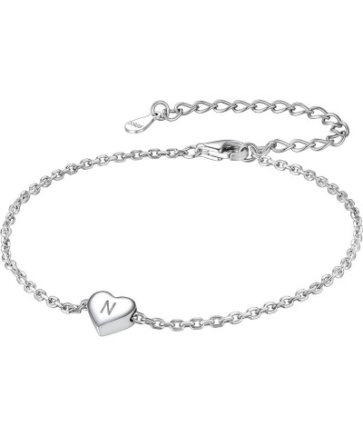 925 Sterling Silver Adjustable A-Z Letter Initial Heart Chain Charm Bracelet for Women Girls (with Gift Box) N $10.32 Bracelets