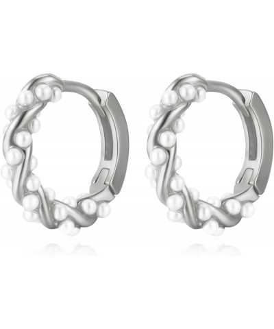 Plikin Pearls Twist Hoop Earrings for Teen Girls Gold Small Geometric Twisted Pearl Hoop Earrings Gift for Women Silver $8.09...