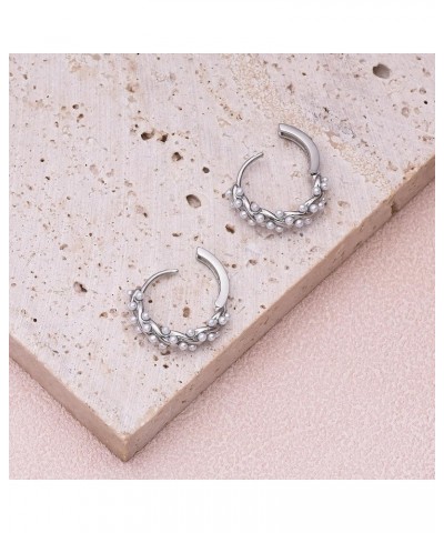 Plikin Pearls Twist Hoop Earrings for Teen Girls Gold Small Geometric Twisted Pearl Hoop Earrings Gift for Women Silver $8.09...