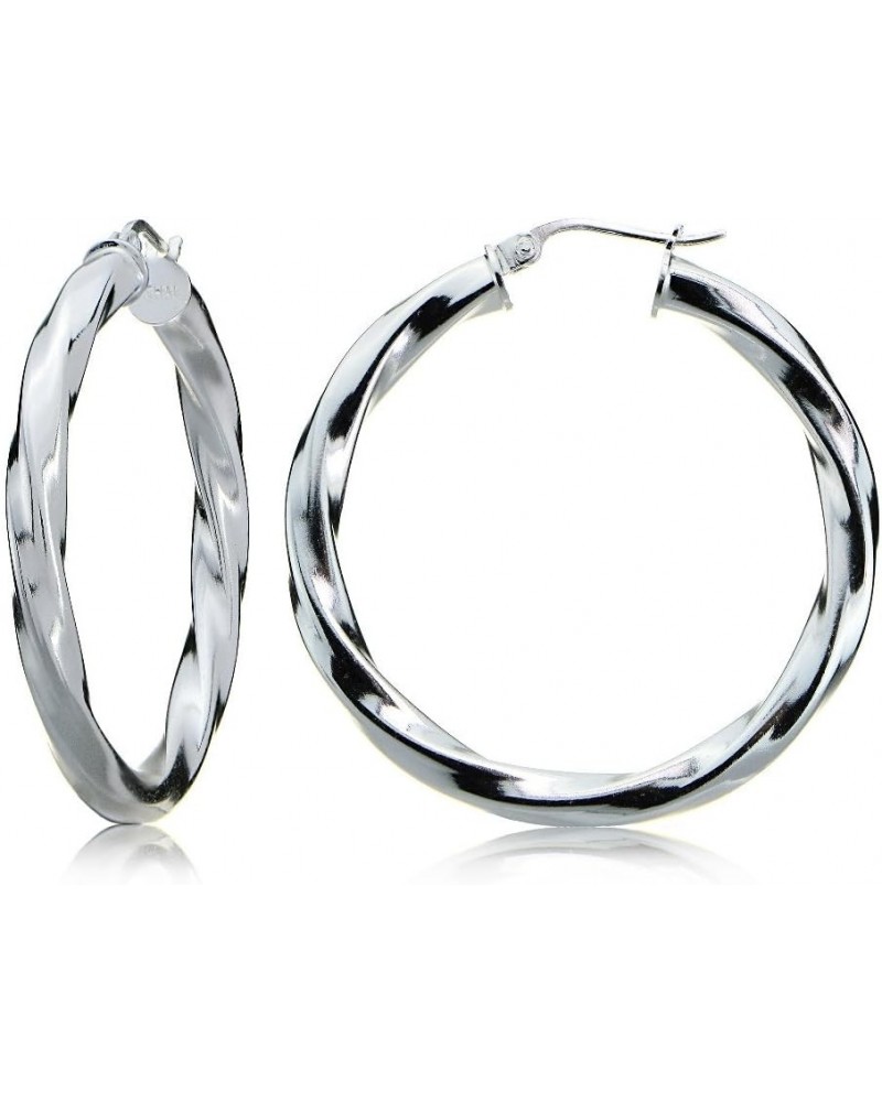 925 Sterling Silver 3.5mm Twist Design Round Click-Top Hoop Earrings for Women Teen Girls, 25mm, 30mm, 35mm | Silver, Yellow ...