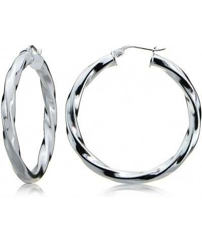 925 Sterling Silver 3.5mm Twist Design Round Click-Top Hoop Earrings for Women Teen Girls, 25mm, 30mm, 35mm | Silver, Yellow ...