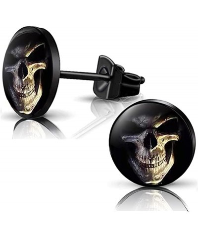 Stainless Steel Stud Earrings Black Round Skull Rock Earrings Set for Women Men 10mm Plug-3 $6.29 Earrings