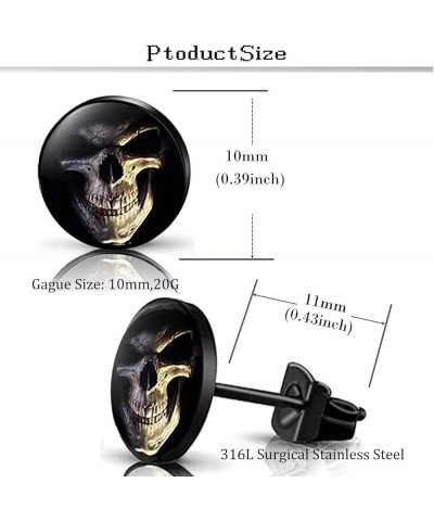 Stainless Steel Stud Earrings Black Round Skull Rock Earrings Set for Women Men 10mm Plug-3 $6.29 Earrings