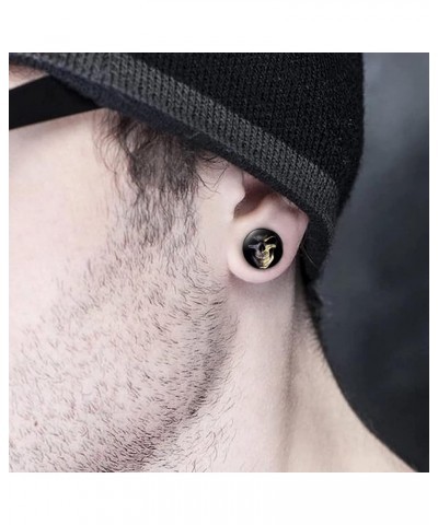 Stainless Steel Stud Earrings Black Round Skull Rock Earrings Set for Women Men 10mm Plug-3 $6.29 Earrings